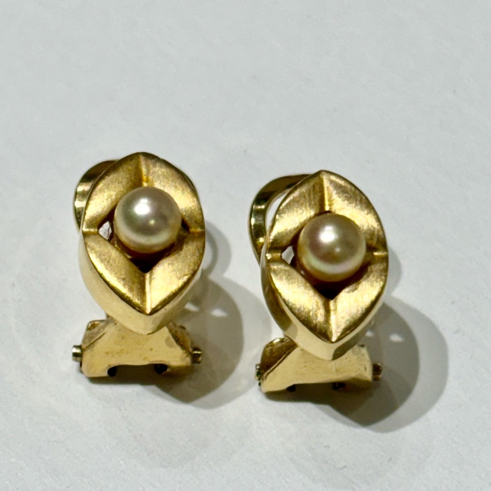 Vintage Elegant Gold Plated 925  Silver with Pearl Earrings